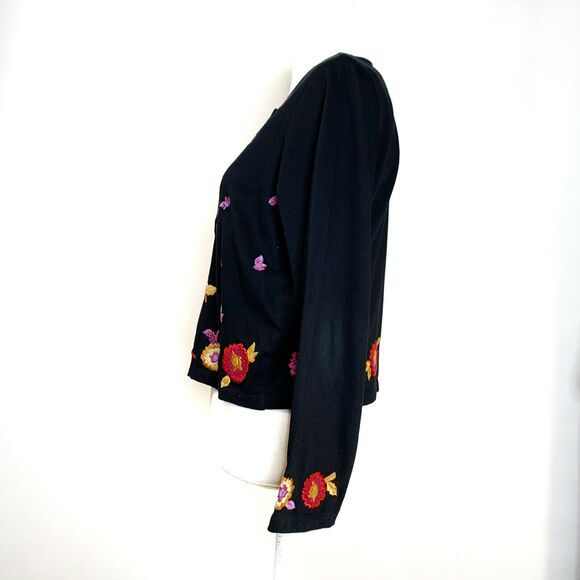 Michael Simon Button Front Cardigan Sweater Sz Mp Black Cotton Embroidered - Picture 3 of 12